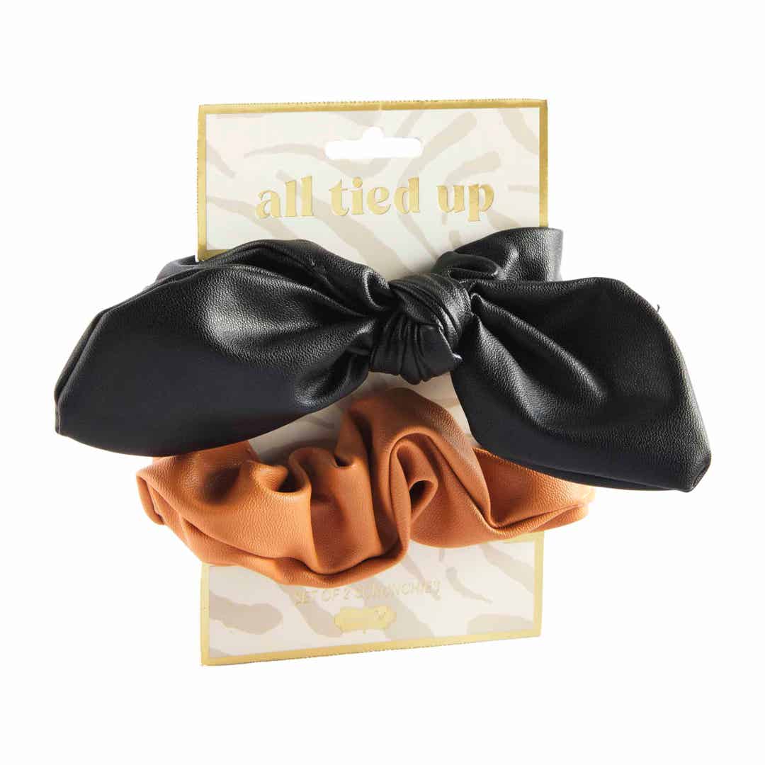 Black Leather Scrunchie Set