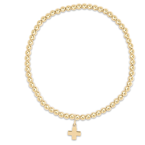 EGIRL CLASSIC GOLD 3MM BEAD BRACELET - SIGNATURE CROSS GOLD CHARM