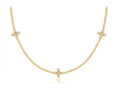 15" Choker Signature Cross Gold Pattern 2mm Bead - Classic Beaded Signature Cross Gold - 3mm Bead Gold