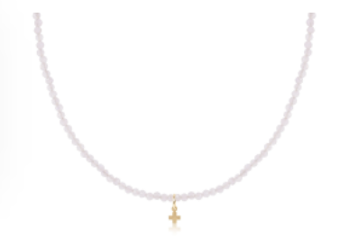 15" Choker Gemstone 3mm - Moonstone - Signature Cross Small Gold Charm