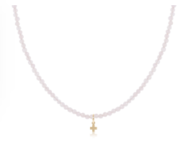 15" Choker Gemstone 3mm - Rose Quartz - Signature Cross Small Gold Charm