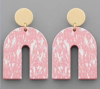 Gold Disc/Speckle Arch Earring - Pink