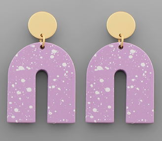Gold Disc/Speckle Arch Earring - Lavender