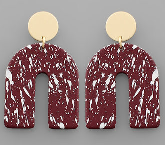Gold Disc/Speckle Arch Earring - Burgundy