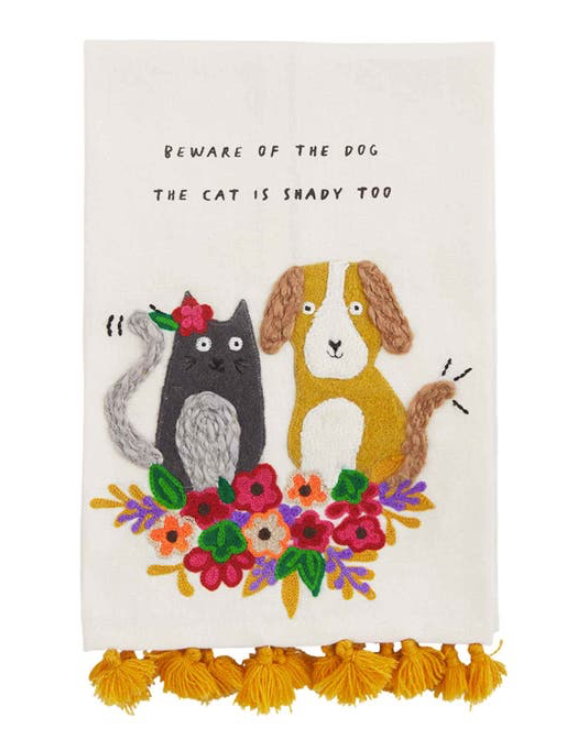 Beware Pet Embroidered Towel