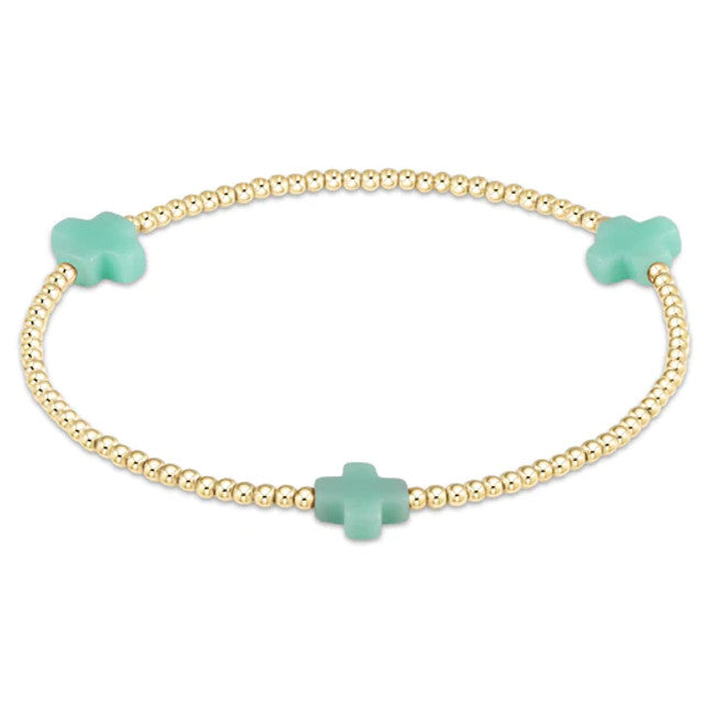 Signature Cross Gold Pattern 2mm Bead Bracelet - Mint