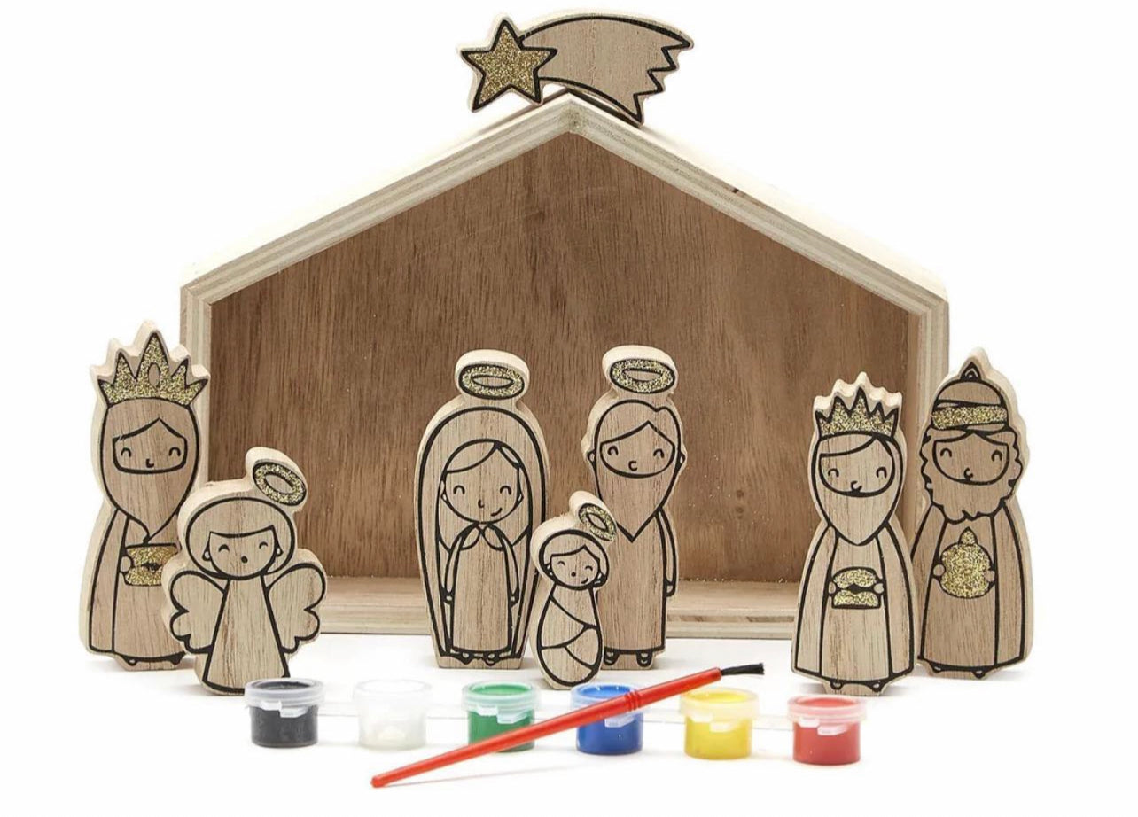 Nativity 9 Pc Keepsake Set with Paint and Brush