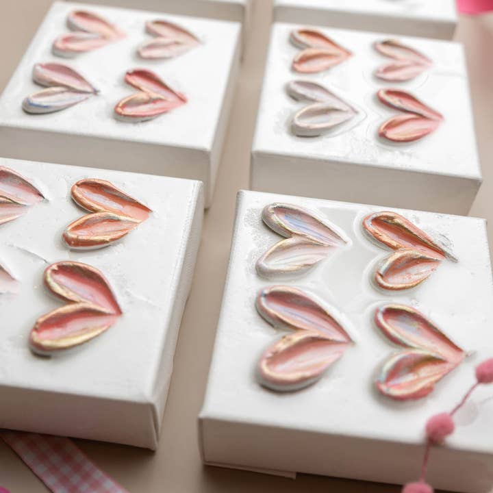 4"x4" Painted Canvas | Pink Mini Hearts