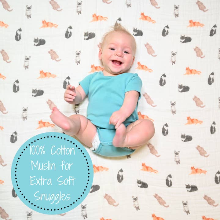 Muslin Swaddle Blanket | Here Kitty Kitty