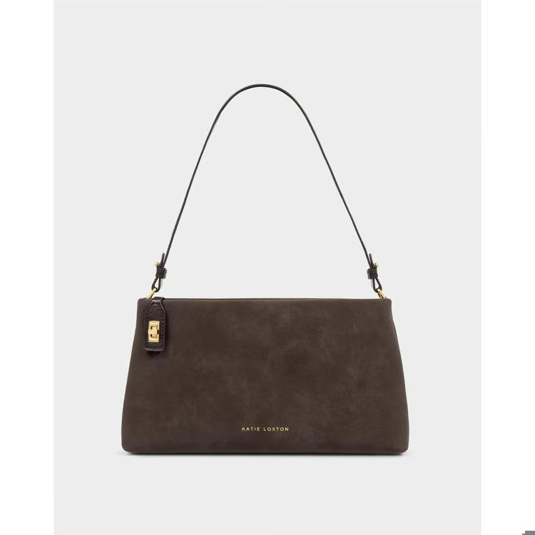 Orin Twist Lock Suedette Small Shoulder Bag | Bitter Chocolate