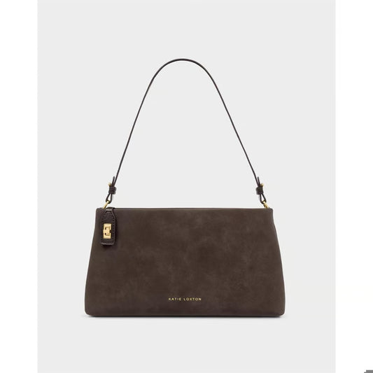 Orin Twist Lock Suedette Small Shoulder Bag | Bitter Chocolate