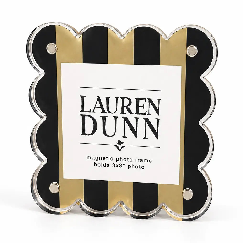 Gameday Scalloped Acrylic Frame | Muted Gold & Black Striped