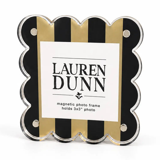 Gameday Scalloped Acrylic Frame | Muted Gold & Black Striped
