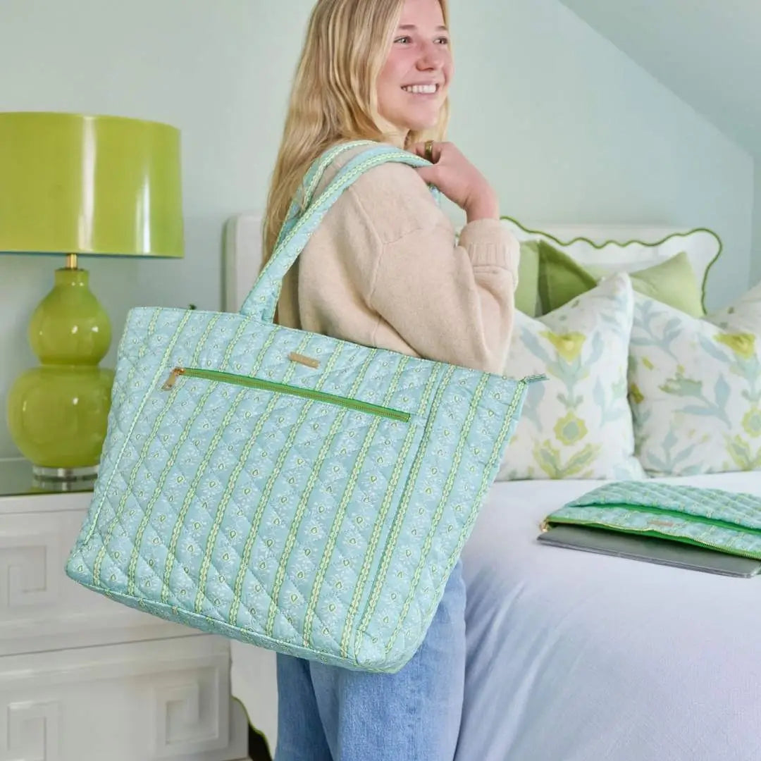 Quilted Tote Bag | Rosemary Stripe Blue
