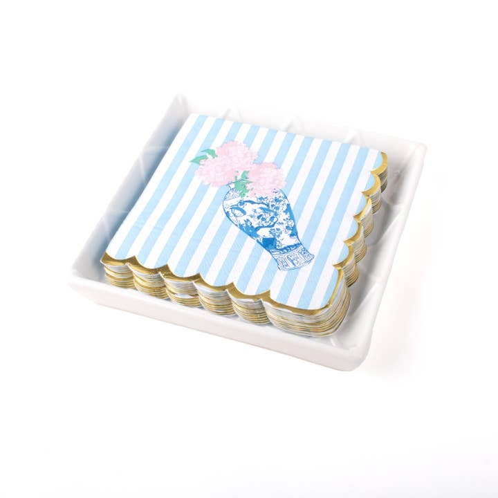 Textured Beverage Napkin Tray | White