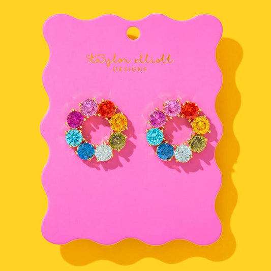 Drop Earrings | Circles w/ Colorful Gems | Paige