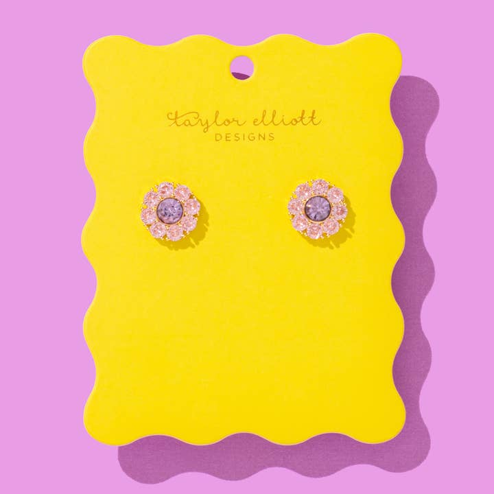 Stud Earrings | Flowers w/ Purple Gems | Caroline