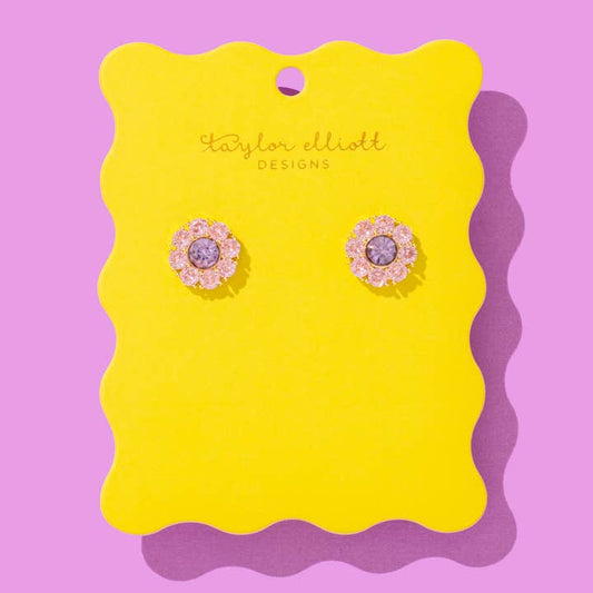 Stud Earrings | Flowers w/ Purple Gems | Caroline