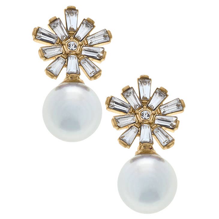 Evelyn Rhinestone & Pearl Drop Earrings in Clear