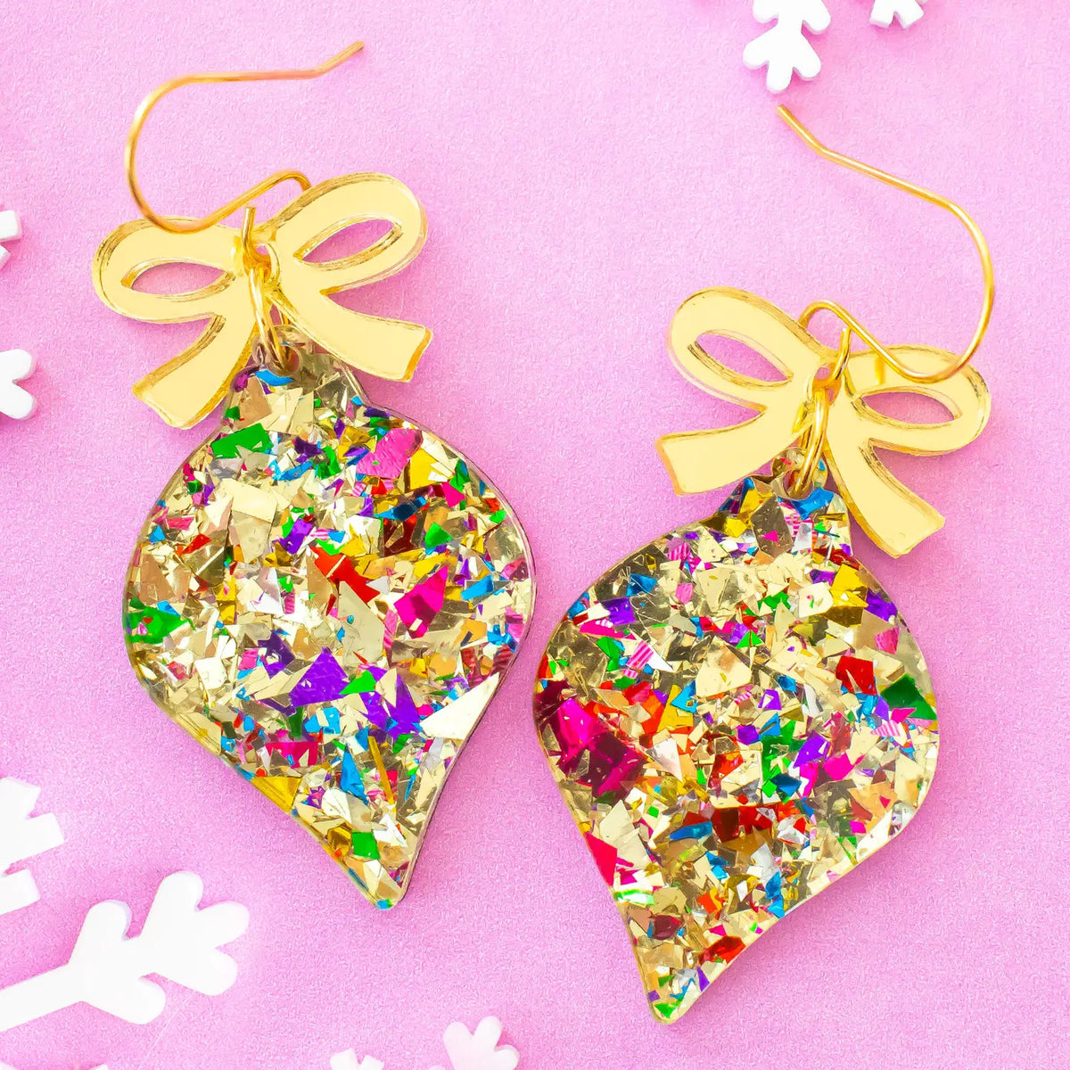 Christmas Ornament Earrings | Gold Glitter