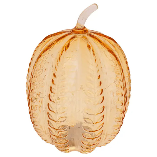 9.75" Apple Cider Wheat Embossed Glass Pumpkin