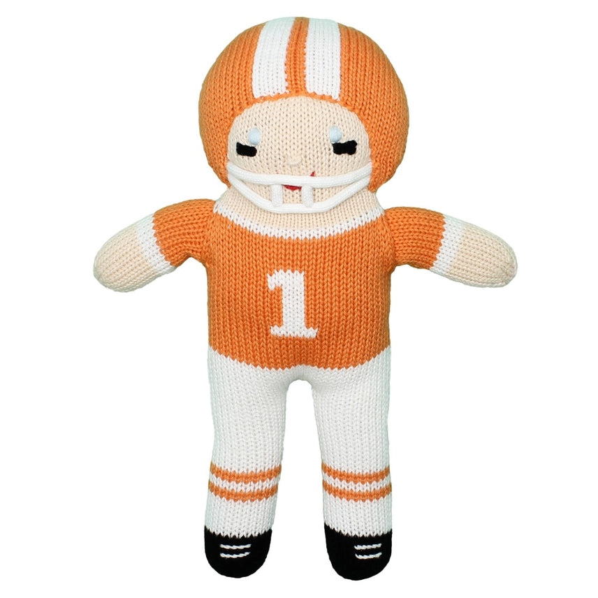 Knit Rattle | Football Player | Orange/White
