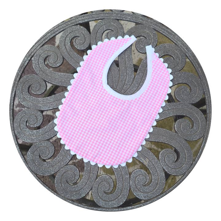 Gingham Baby Bib with Ric Rac | Pink