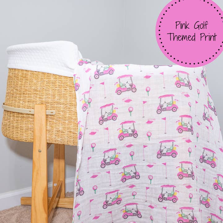 Muslin Swaddle Blanket | Pink Golf