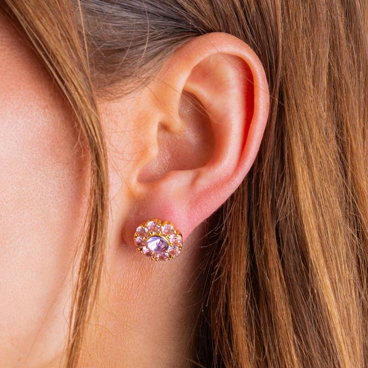Stud Earrings | Flowers w/ Purple Gems | Caroline