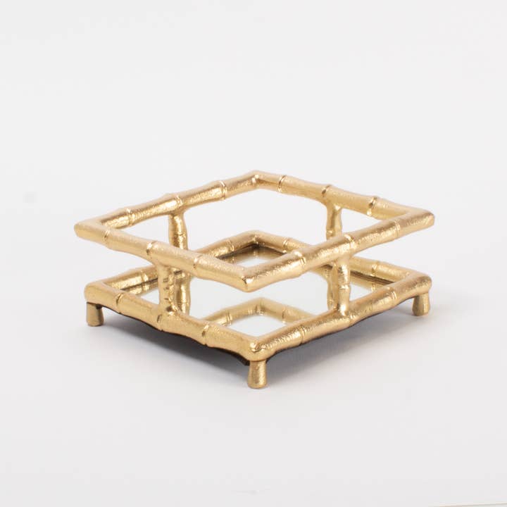 Cocktail Napkin Tray | Gold Bamboo