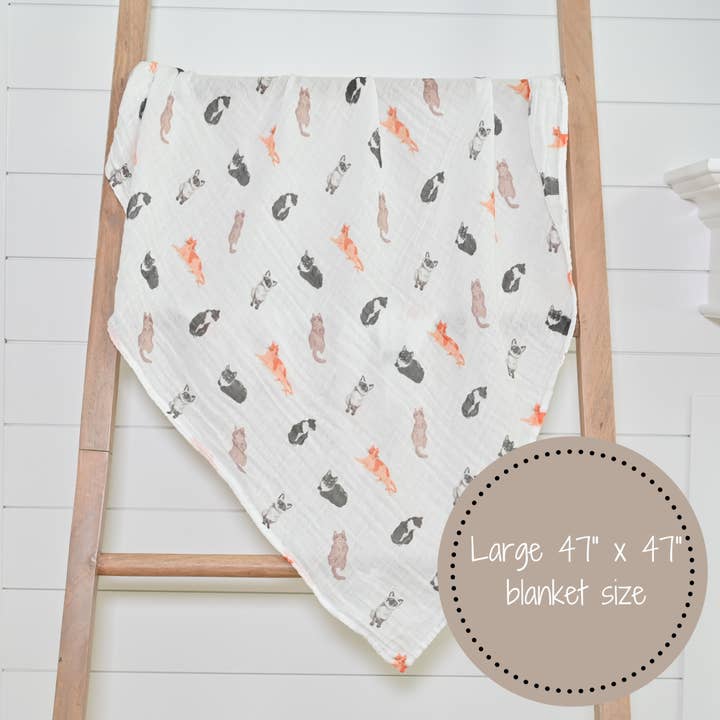 Muslin Swaddle Blanket | Here Kitty Kitty