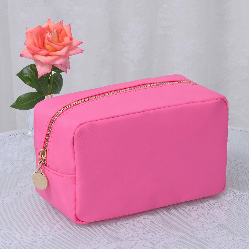 Emma Round Zippered Nylon Cosmetic Pouch | Bubble Gum