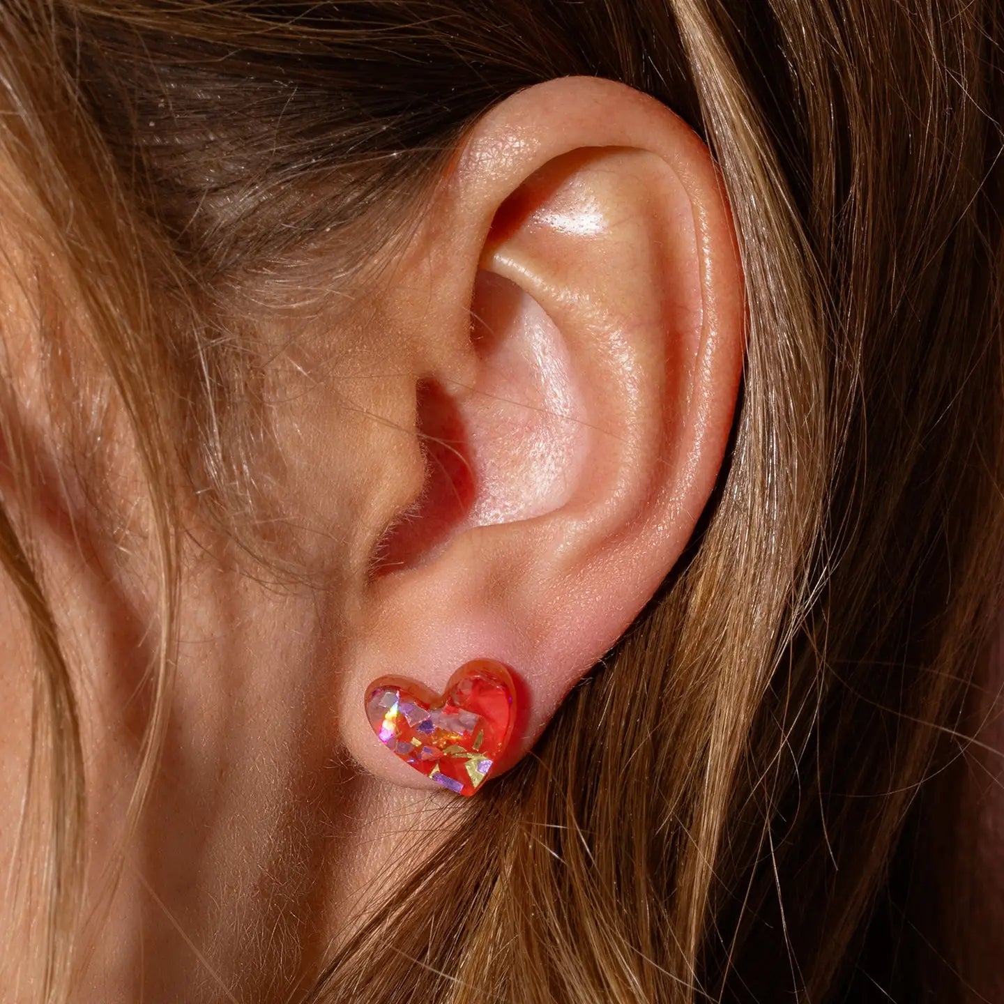 Stud Earrings | Red + Pink Confetti Hearts