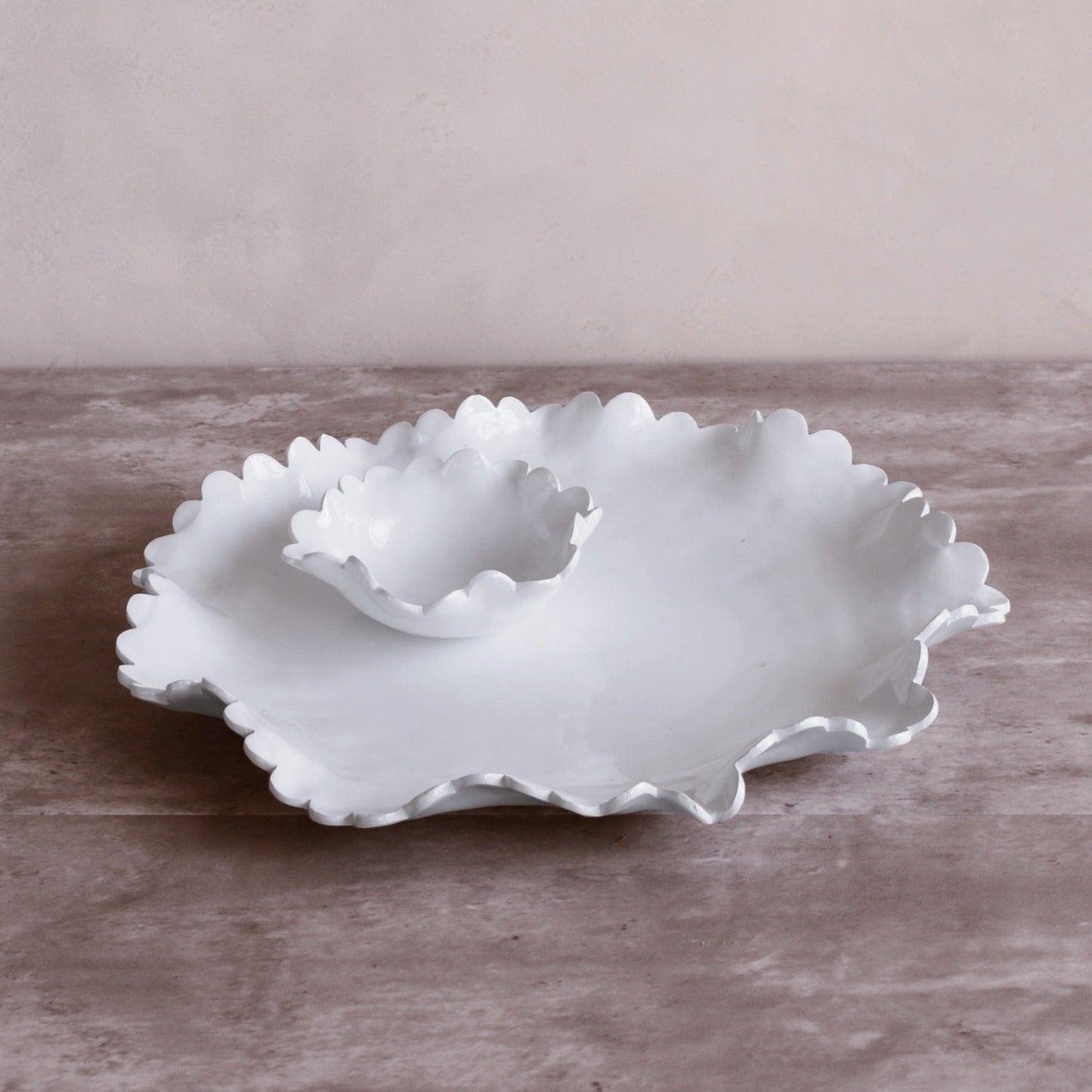 VIDA Colette Round Platter with Mini Dip Bowl | White
