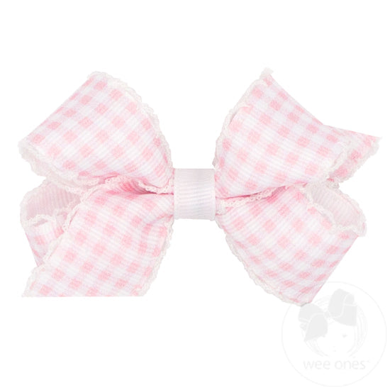 Gingham | Light Pink Moonstitch Grosgrain  Bow