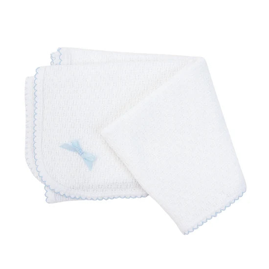 White Swaddle Blanket w/Bows | White/Blue