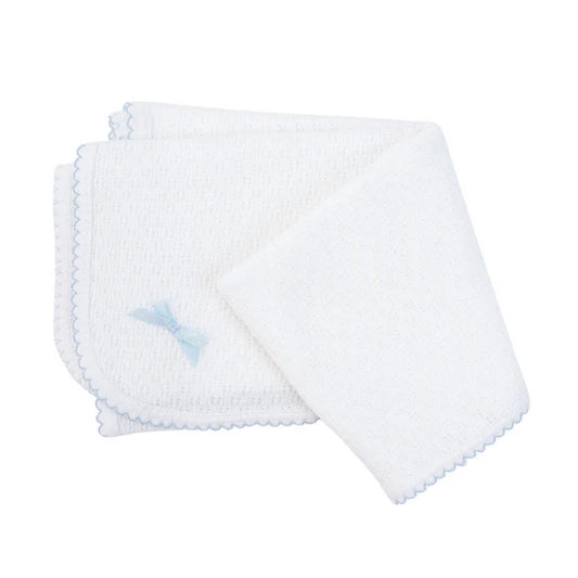 White Swaddle Blanket w/Bows | White/Blue