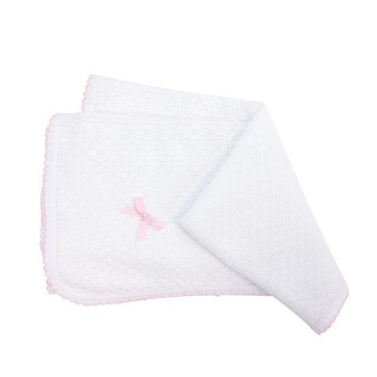White Swaddle Blanket w/Bows | White/Pink