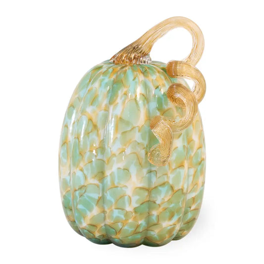8.5" Green and Gold Glass Pumpkin Fall Autumn