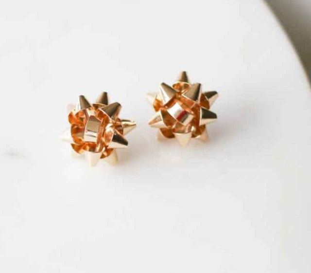 Gift Bow Post Earrings 1" | Gold