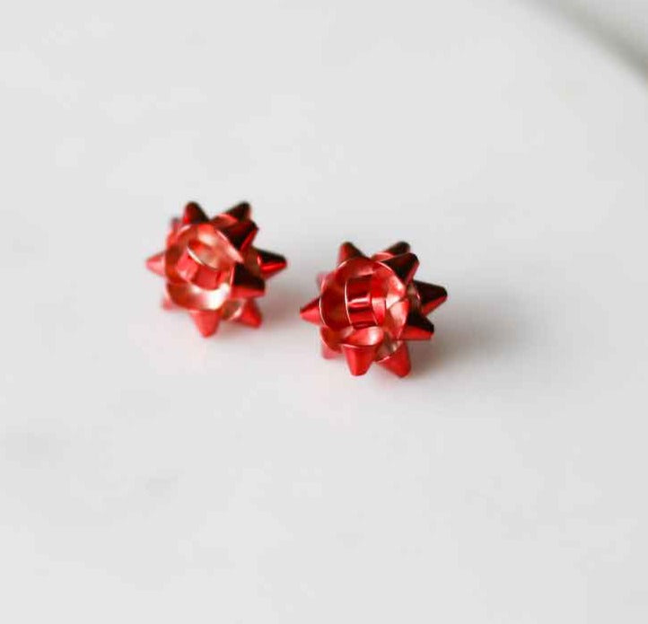 Gift Bow Post Earrings 1" | Red