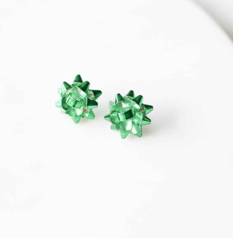 Gift Bow Post Earrings 1" | Green