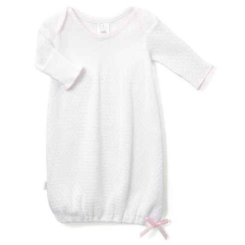 Newborn Overlap Shoulder Gown w/Bows | White/Pink