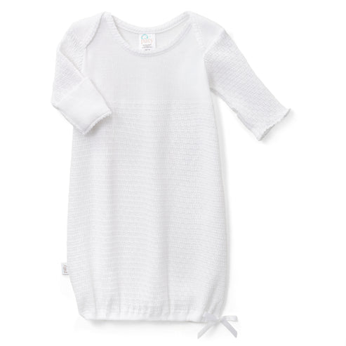 Newborn Overlap Shoulder Gown w/Bows | White/White