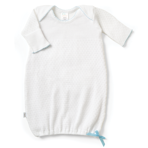 Newborn Overlap Shoulder Gown w/Bows | White/Blue