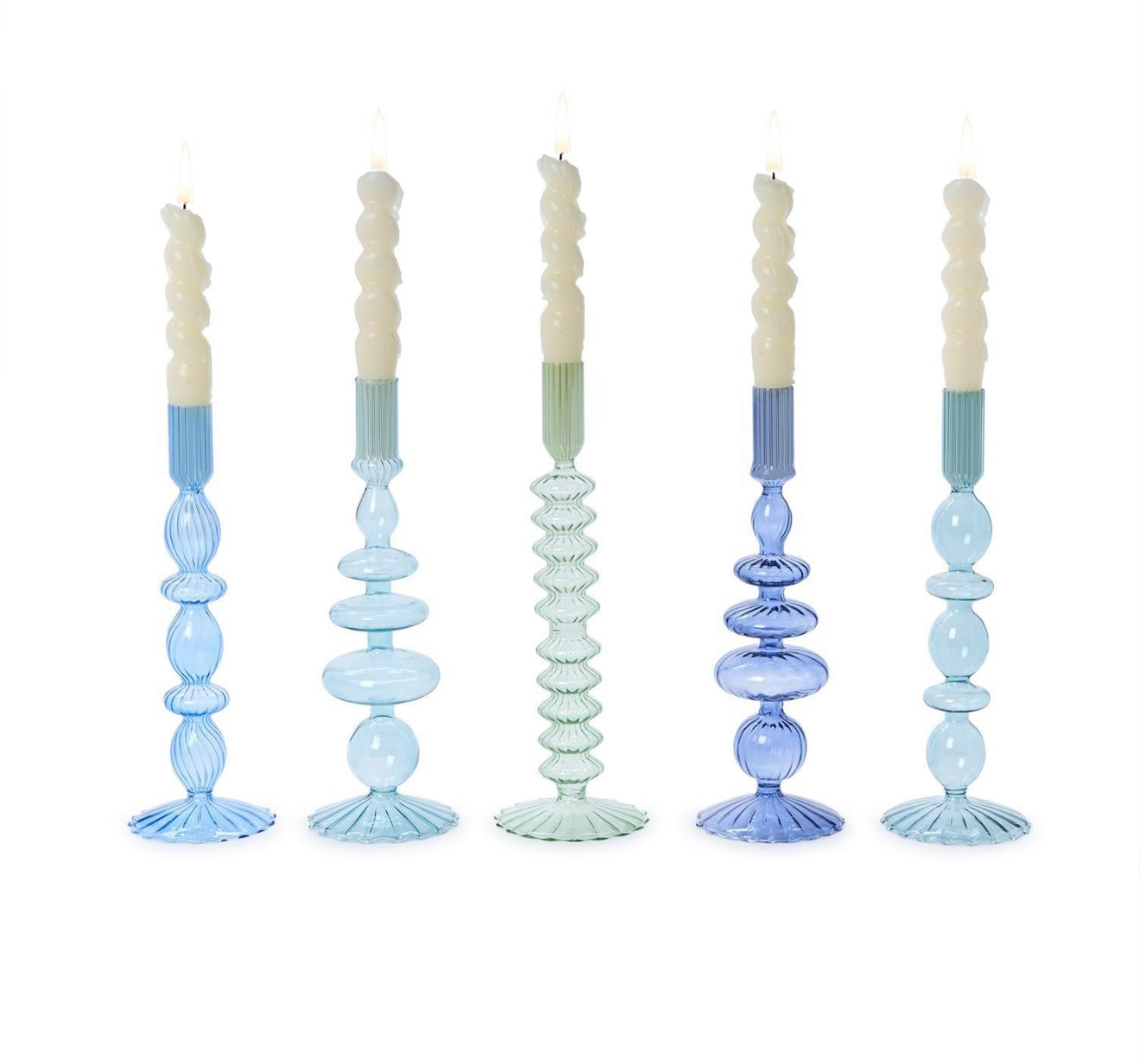 Shades of Blue Hand-Blown Glass Candleholders | Assorted Styles