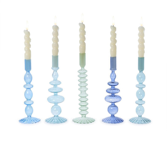 Shades of Blue Hand-Blown Glass Candleholders | Assorted Styles