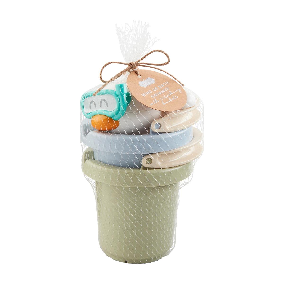 Blue Wind-Up Bath Swimmer & Bucket Set