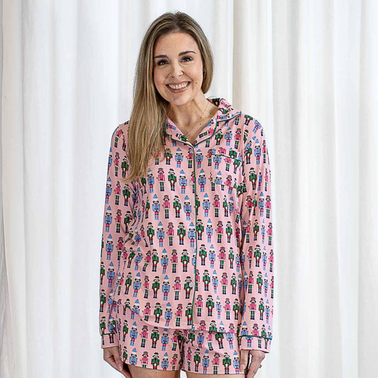 Long Sleeve Button Up Sleep Shirt | Pink | Nutcracker March