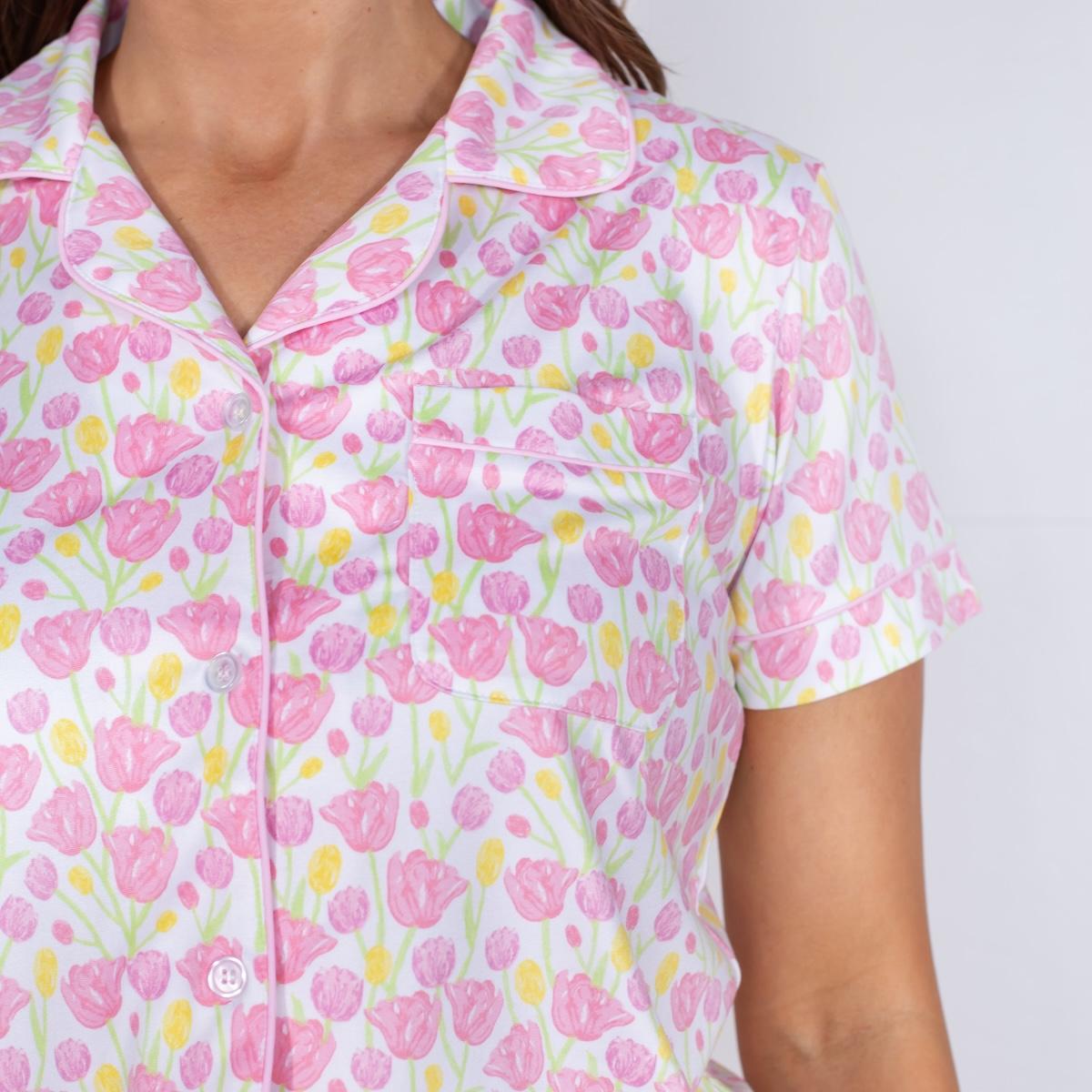 Short Sleeve Button Up Sleep Shirt | Tulip Fields